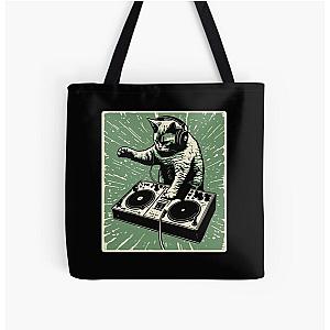 Cat DJ - Green Block Print - DJ Cat - Deadmau5 - Deadmouse All Over Print Tote Bag