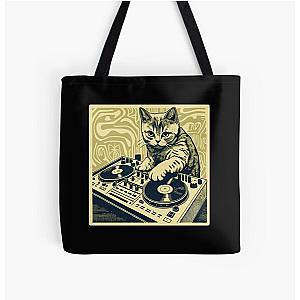 Cat DJ - Yellow Block Print - DJ Cat - Deadmau5 - Deadmouse All Over Print Tote Bag