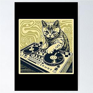 Cat DJ - Yellow Block Print - DJ Cat - Deadmau5 - Deadmouse Poster