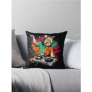 Cat DJ - Splash 90s - DJ Cat - Deadmau5 - Deadmouse Throw Pillow