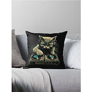 Cat DJ - Blue Kitty - DJ Cat - Deadmau5 - Deadmouse Throw Pillow