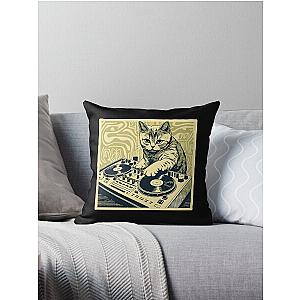 Cat DJ - Yellow Block Print - DJ Cat - Deadmau5 - Deadmouse Throw Pillow