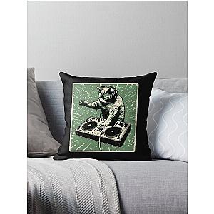 Cat DJ - Green Block Print - DJ Cat - Deadmau5 - Deadmouse Throw Pillow