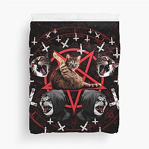 satanic cat pentagram death black metal band exorcist Duvet Cover