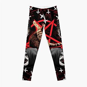 satanic cat pentagram death black metal band exorcist Leggings