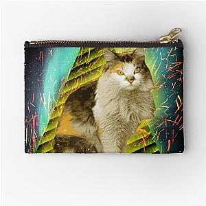 80s Cat - Def Leppard Inspired 1980s Retro T-shirt Design - Tabby Zipper Pouch