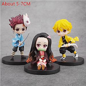 6cm Nezuko Tanjiro Zenitsu Set Demon Slayer Anime Figure Toy