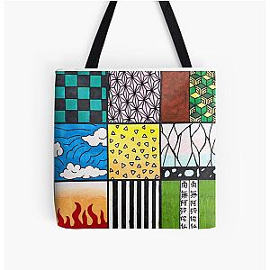 Demon Slayer Pattern Squares All Over Print Tote Bag