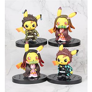 Demon Slayer Pikachu Tanjiro and Nezuko 4 Piece Set DSS0611