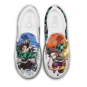 Tanjiro Fire Water Slip On Sneakers Custom Demon Slayer Anime Shoes DSS0611