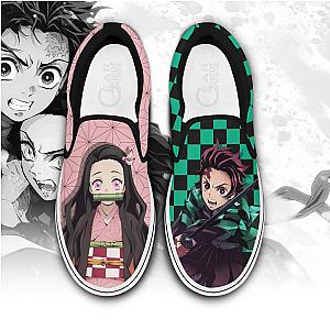 Tanjiro And Nezuko Slip On Sneakers Custom Anime Demon Slayer Shoes DSS0611