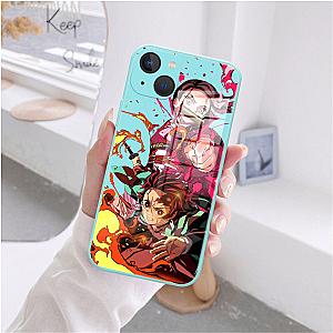 Demon Slayer Kimetsu No Yaiba Tanjiro Nezuko Blue Phone Case For Iphone