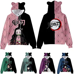 Anime Demon Slayer Cat Ears Cartoon Kamado Nezuko 3D Sweatshirt Hoodies