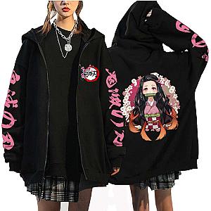 Kamnado Nezuko Demon Slayer Anime Streetwear Zipper Hooded Sweatshirts