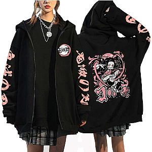 Kamnado Nezuko Demon Slayer Anime Black Zipper Hoodie