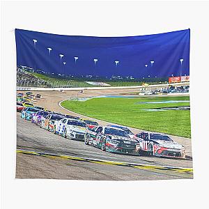 Chris Buescher and Denny Hamlin leading the pack at Kansas Speedway watercolor Tapestry