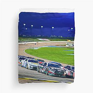 Chris Buescher and Denny Hamlin leading the pack at Kansas Speedway watercolor Duvet Cover