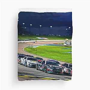 Chris Buescher and Denny Hamlin Leading the Pack at Kansas Speedway Abstract Duvet Cover
