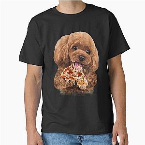 Hungry Poodle Puppy Devouring Pizza, Cute Dog T-Shirt