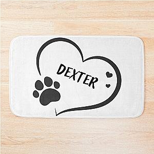 Dexter pet dog or cat name in a heart with a paw, great gift for dog or cat owners Bath Mat