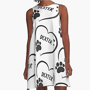 Dexter pet dog or cat name in a heart with a paw, great gift for dog or cat owners A-Line Dress