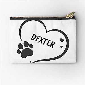 Dexter pet dog or cat name in a heart with a paw, great gift for dog or cat owners Zipper Pouch