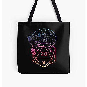 D20 CAT: Rainbow dnd dice. All Over Print Tote Bag RB1210