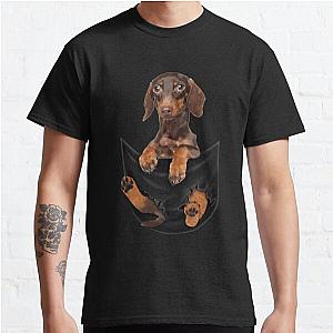 Dog In Pocket T-Shirts - Cute Dachshund Puppy In The Pocket Shirt Pet Wiener Dog Lovers Meme T Shirt Classic T-Shirt RB1011