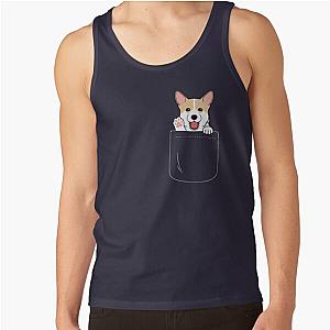 Dog In Pocket Tank Tops - Corgi In Pocket T-Shirt Cute Paws Blush Smile Puppy Emoji  Tank Top RB1011