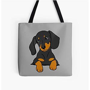 Dog In Pocket Bags - Dachshund Puppy in Your Pocket Grey All Over Print Tote Bag RB1011