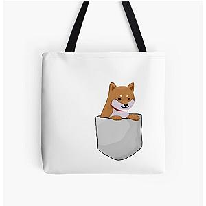 Dog In Pocket Bags - Cute Shiba Inu in Pocket All Over Print Tote Bag RB1011