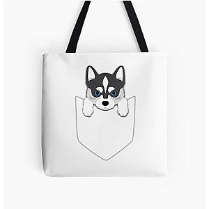 Dog In Pocket Bags - Funny Siberian Husky In Your Pocket All Over Print Tote Bag RB1011