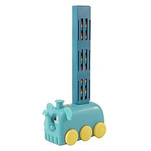 Blue Elephant Cute Animals Domino Train Toy With 80 Dominoes