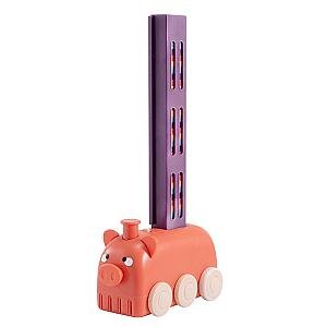 Pink Pig Cute Animals Domino Train Toy With 80 Dominoes