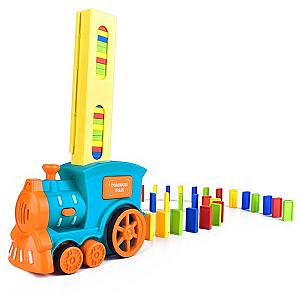 Light Blue Laying Domino Train Yellow Domino Slot Put Up The Dominoes Toys with 60 Dominoes