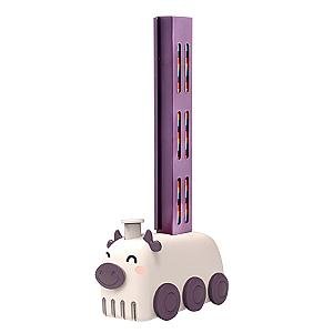 Purple Cow Cute Animals Domino Train Toy With 80 Dominoes