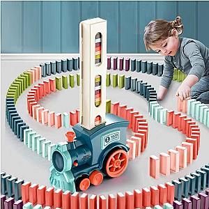 Blue Pink Domino Train Electric Car With 63-304pcs