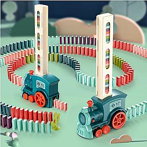 Blue Pink Domino Train Car Set With 60 Dominoes