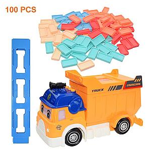 Orange Engineering Truck Domino Train Set Sound Light With 100 Dominoes