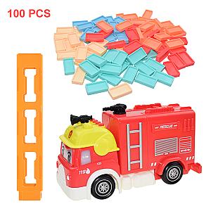 Red Rescue Car Domino Train Set Sound Light With 100 Dominoes