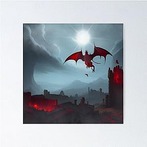 Red Dragons flying a medieval town Post