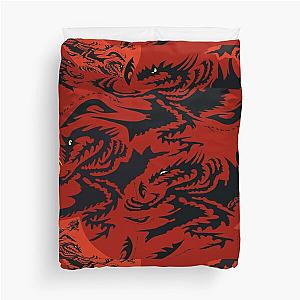 Midnight Dragons on Fire Red Duvet Cover
