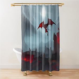 Red Dragons Flying Over A Medieval Town Shower Curtain