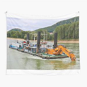 Backhoe Dredge on the Danube River, Austria Tapestry