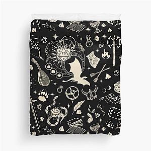 DND RPG pattern seamless: dungeons and dragons doodles, d20, medieval sword, axe, loot, for d&d roleplaying adventurers Duvet Cover