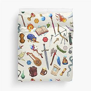 DUNGEONS AND DRAGONS PATTERN, Fantasy weapons, Swords and magic spells for Role Playing Adventurers. Duvet Cover