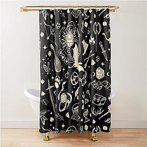 DND RPG pattern seamless: dungeons and dragons doodles, d20, medieval sword, axe, loot, for d&d roleplaying adventurers Shower Curtain