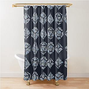 Blue and Parchment White Gradient Rose Vintage Pattern Silhouette Polyhedral Dice - Dungeons and Dragons Design Shower Curtain