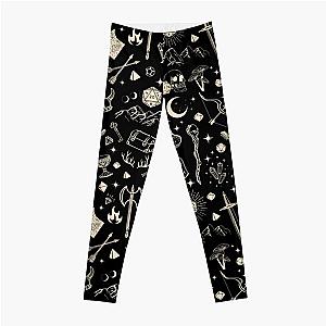 DND RPG pattern seamless: dungeons and dragons doodles, d20, medieval sword, axe, loot, for d&d roleplaying adventurers Leggings