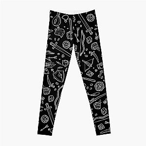 Dungeons and Dragons pattern white on black Leggings